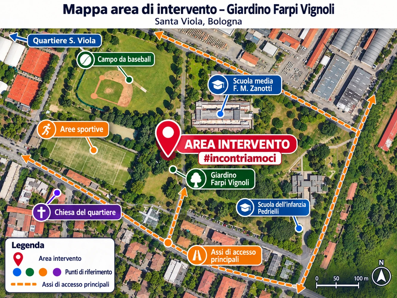 Mappa dell'area di intervento nel Parco Farpi-Vignoli a Santa Viola